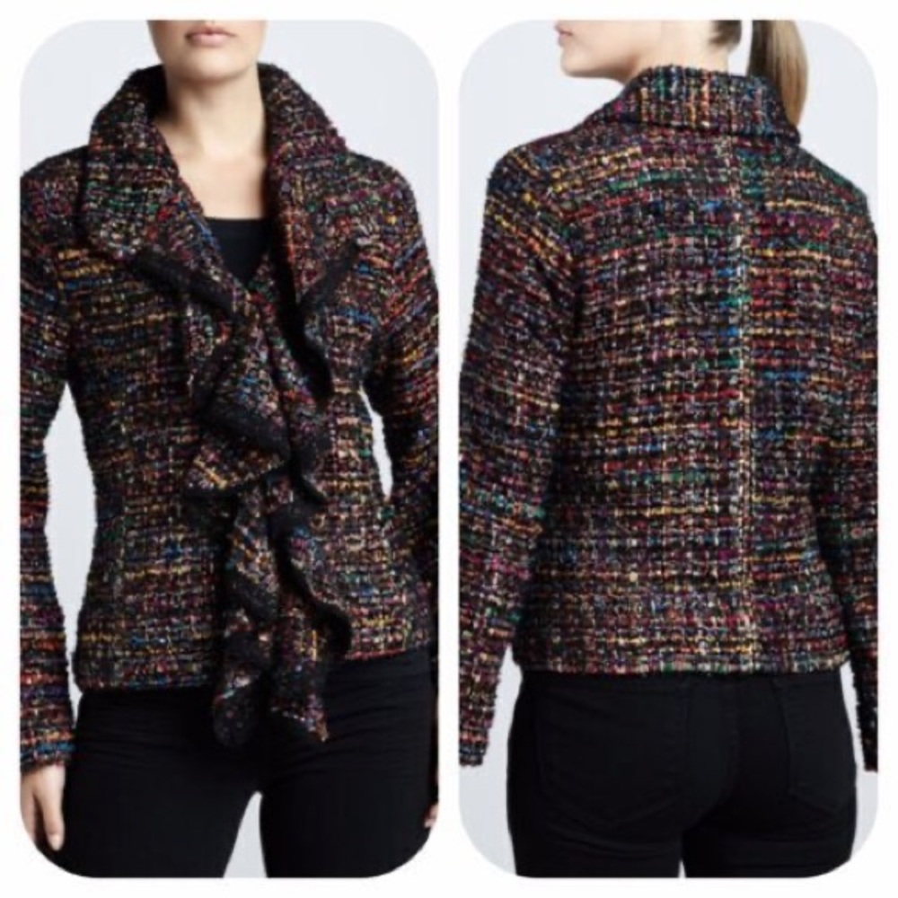 Berek Black and Brown Blazer with Ruffled Collar